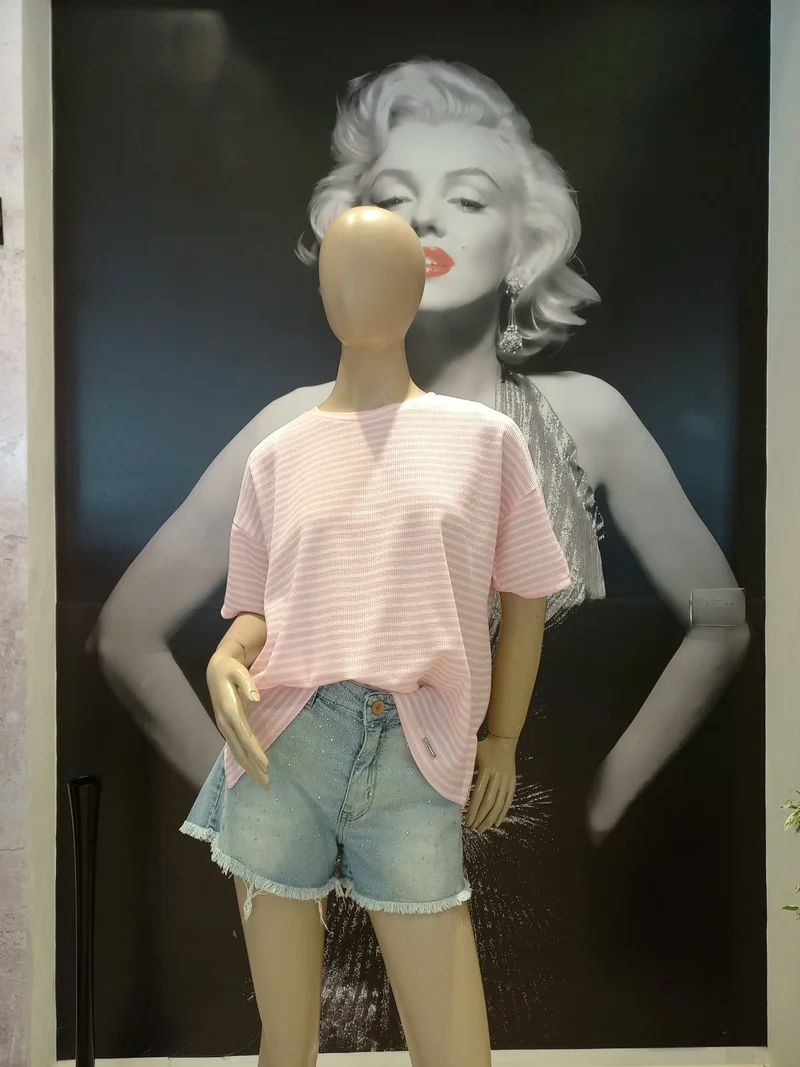 Remera Rayada Tela Waffle