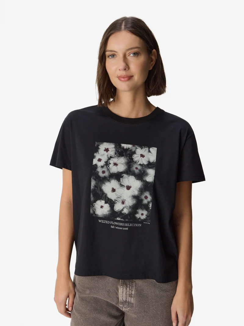 Remera de Jersey Estampada Flores