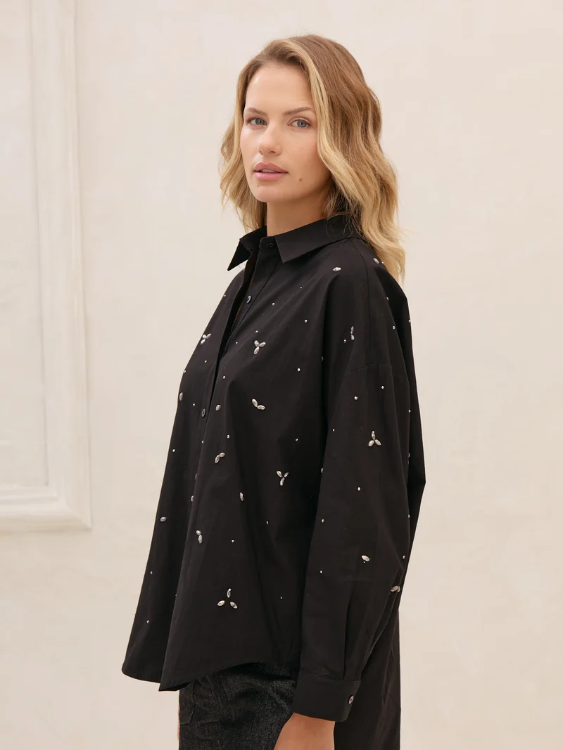 Camisa Bordada con Strass